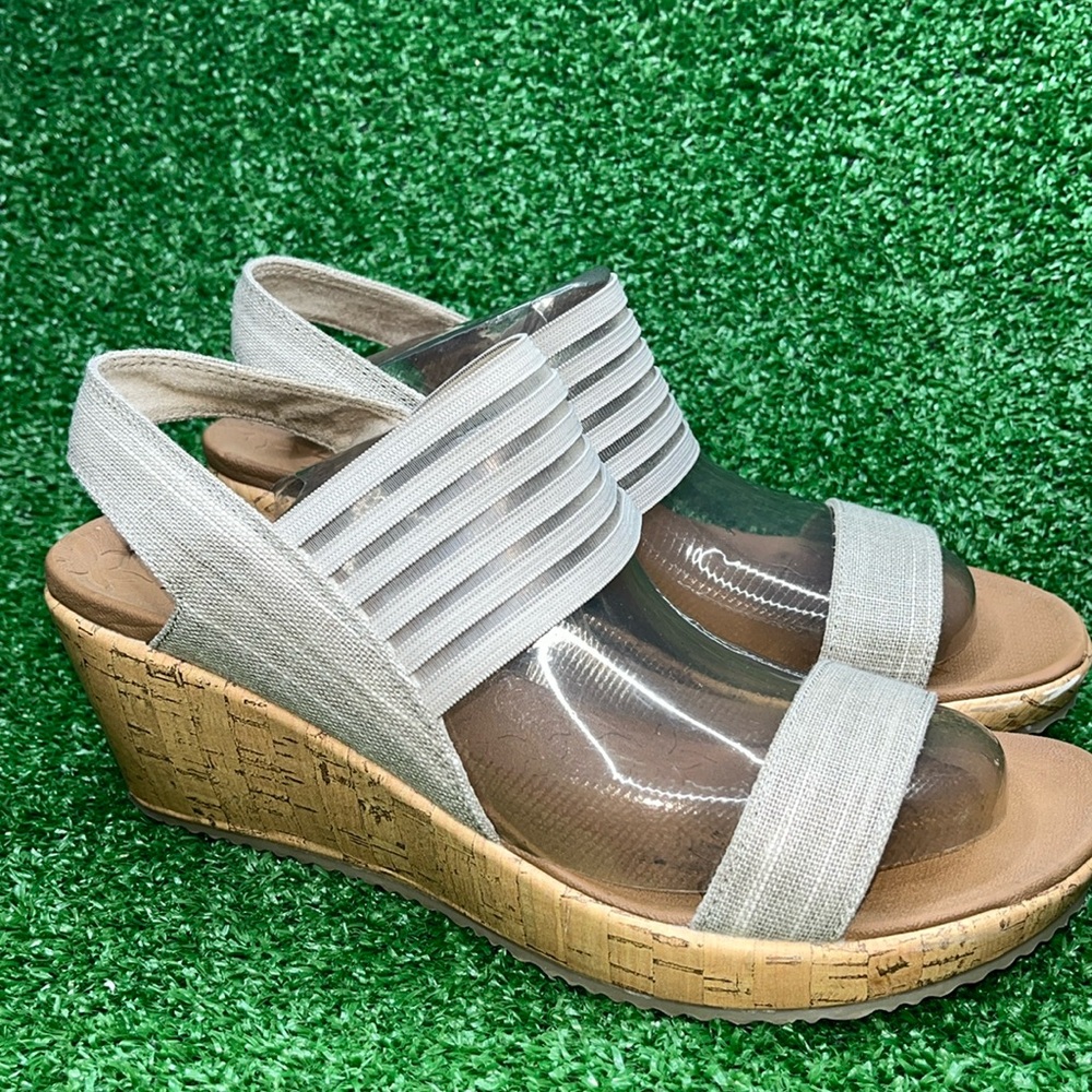 Sketchers Luxe Foam Women’s Cork Wedge Slingback Sandals Size 8
